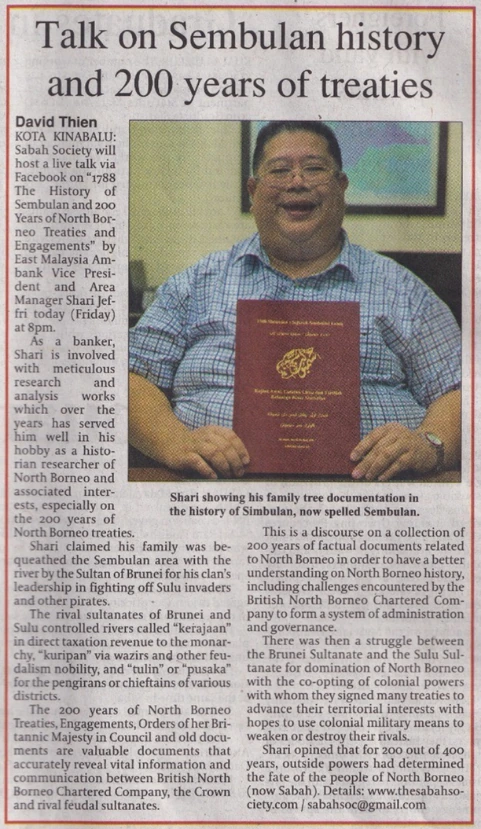 Daily Express clipping: Talk on Sembulan history and 200 years of treaties