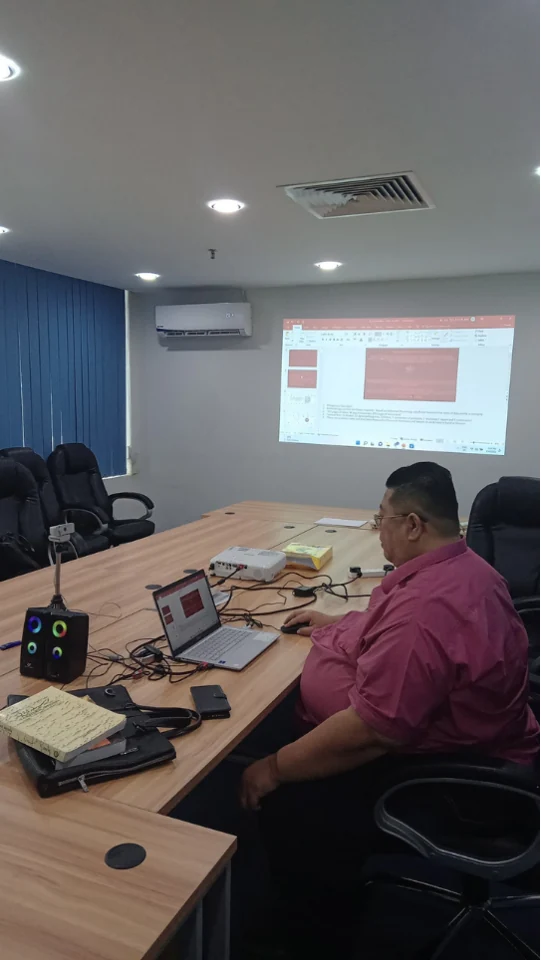 Presentation viewed from the side of the meeting room