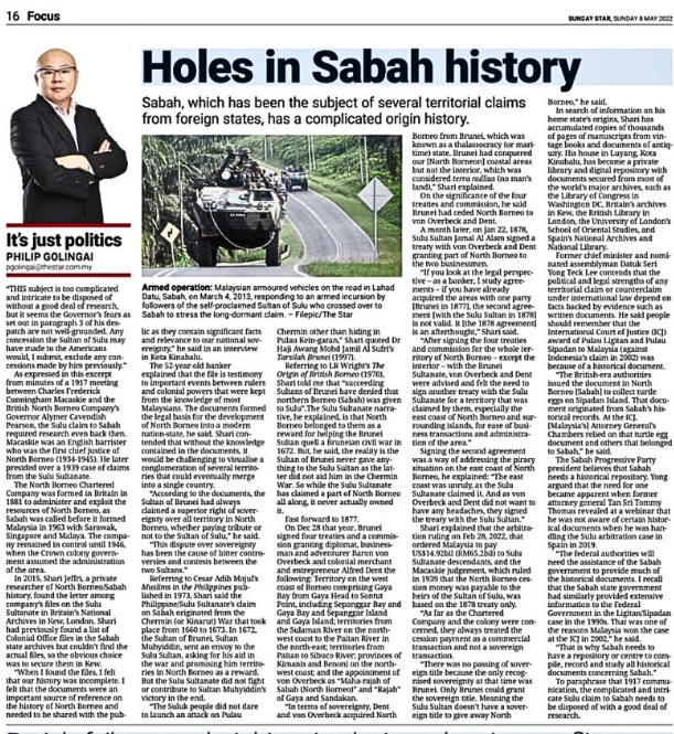 The Star newspaper feature titled Holes in Sabah history