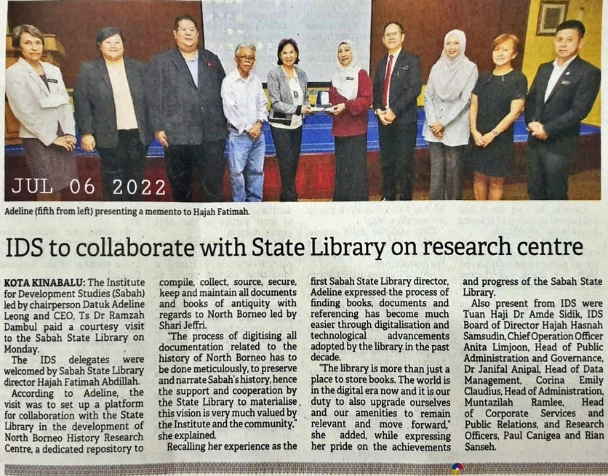 Newspaper clipping: IDS to collaborate with State Library on research centre