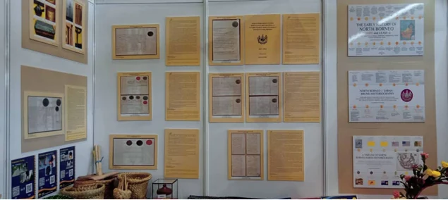 Framed historical material displayed at the carnival