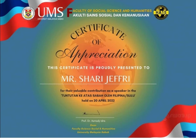 UMS certificate of appreciation